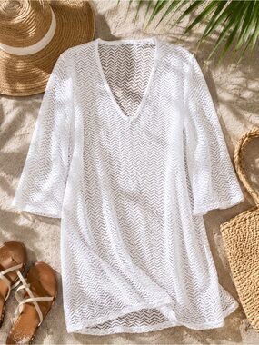 Calvin Klein Swim Cover Up White Chevron Crochet Mesh Tunic L